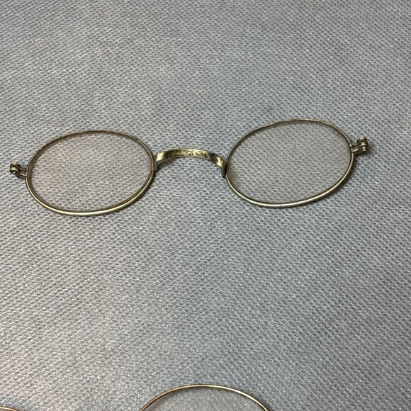 Lot 2 Antique 1900s Eyeglasses Gold Round Wire Frame Spectacles w/Case Edwardian - Picture 8 of 15